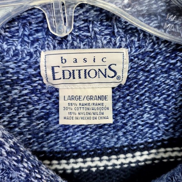 Vintage 90s Y2K Basic Editions Size L Blue Snowflake Chunky Knit Sweater Holiday - Picture 6 of 6